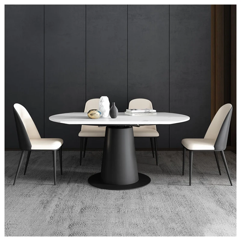 Dining Room Furniture Expandable Rock Board White Dinning Room Set 6 Chairs Retractable Table