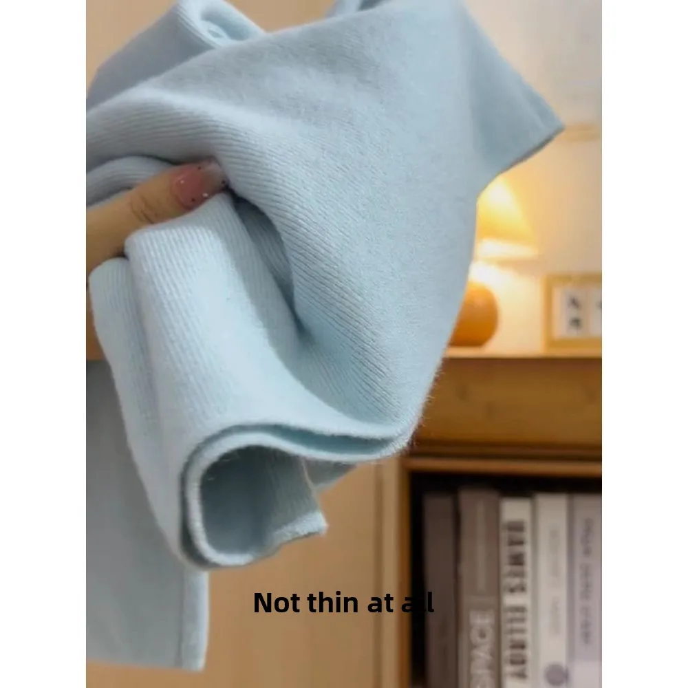 เสื้อสเวตเตอร์ไหมพรมสีฟ้านม ดีไซน์คอสูง สำหรับผู้หญิง ฤดูใบไม้ร่วง ฤดูหนาว 2025 ให้ลุคขาวสะอาดตา