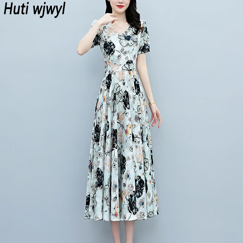 Vintage Blumenmuster Boho Strand Urlaub Maxikleid 2026 Sommer Lässiges Chiffon Bodycon Sommerkleid Damen Elegantes Party Midi-Kleid