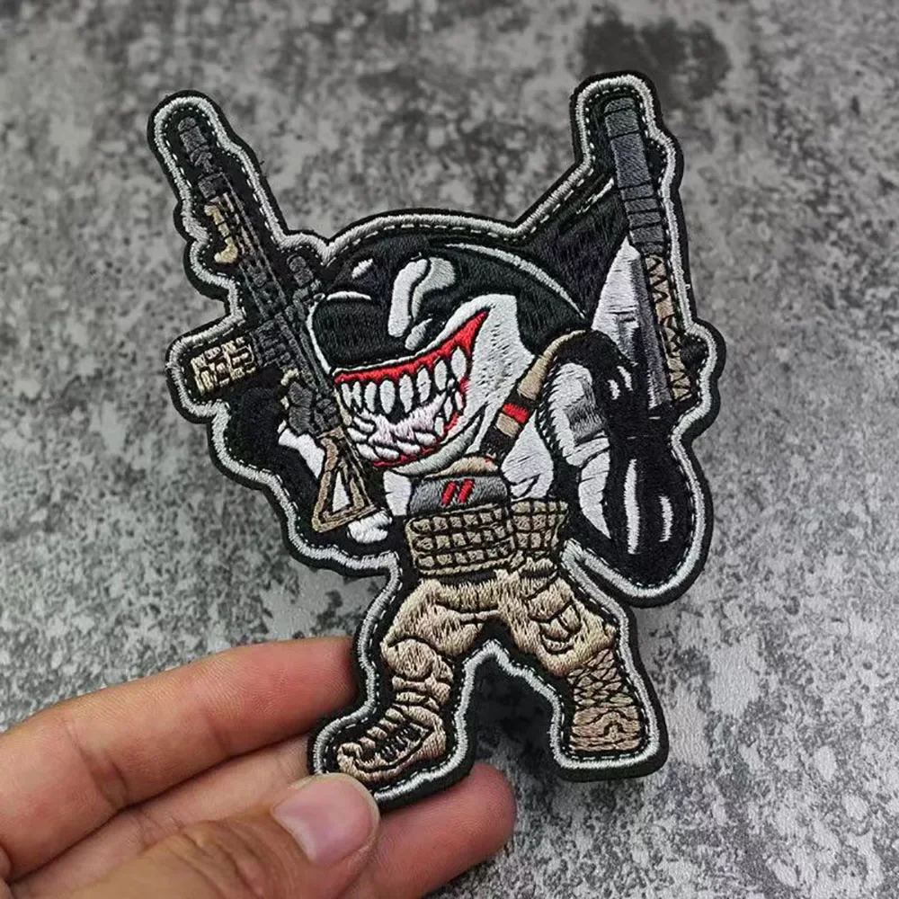 Tactische Beer Patch Militaire Moreel Shark Warrior Geborduurde Leger Patches Patches Op Kleding Rugzak Applique Klittenband Badges