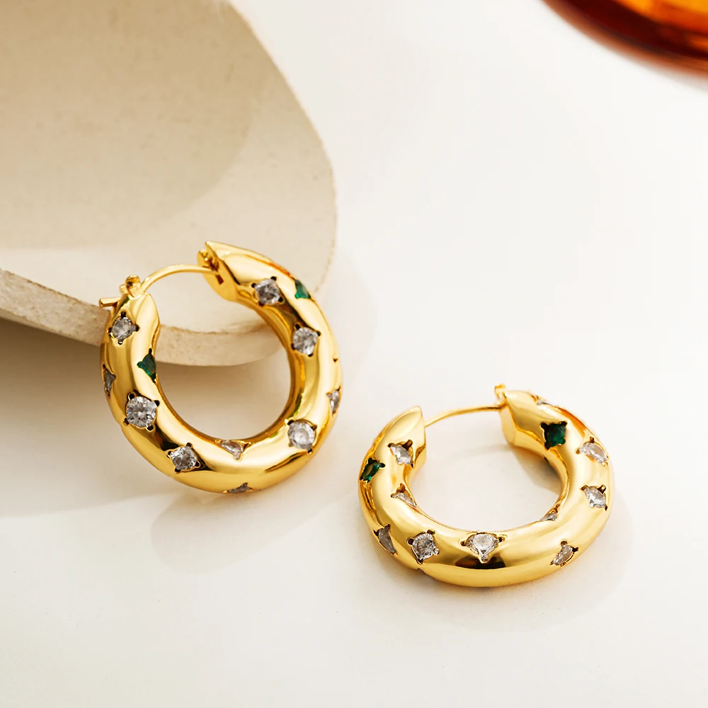 Stainless Steel Gold Plated Colorful CZ Zircon Circle Huggie Earrings for Women Round Ear Hoops Cartilage Piercing Jewelry Gifts