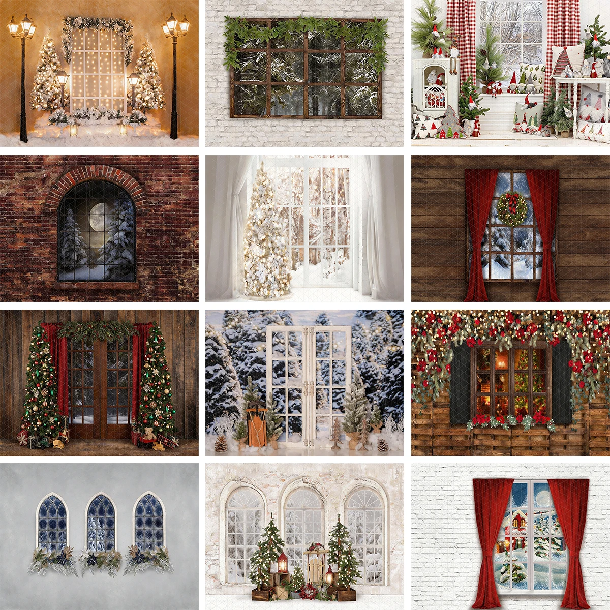 Christmas Window Backdrop Comfort And Joy View Kids Adult Photography Props Child Baby Photocall Backgrounds