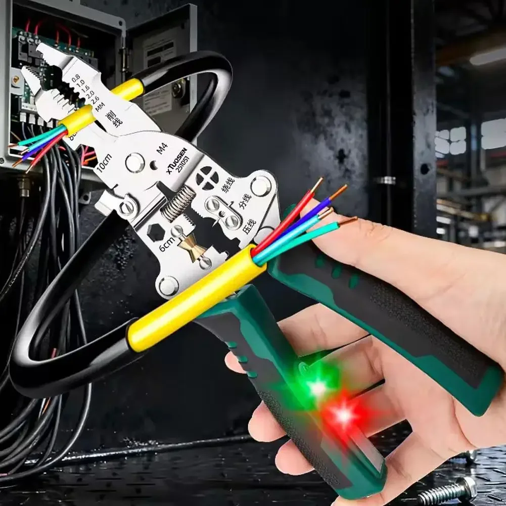 Multifunctional Wire Stripper & Voltage Tester Pliers Foldable Stainless Steel Electrician Tool With Live/Neutral Wire Detection