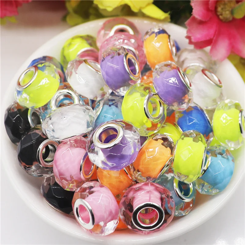 10Pcs/Lot Cute Color Cut Faceted Murano Charms 5mm Big Hole European Spacer Beads for Bracelet Jewelry Making Necklaces Gift