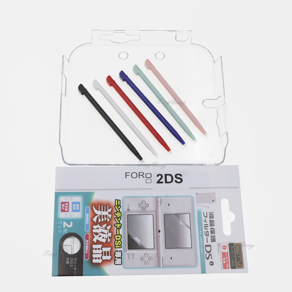 Clear Crystal Hard Case +HD Clear PET Top Bottom LCD Screen Protector Film +Plastic Stylus Pen For 2DS Console Accessories