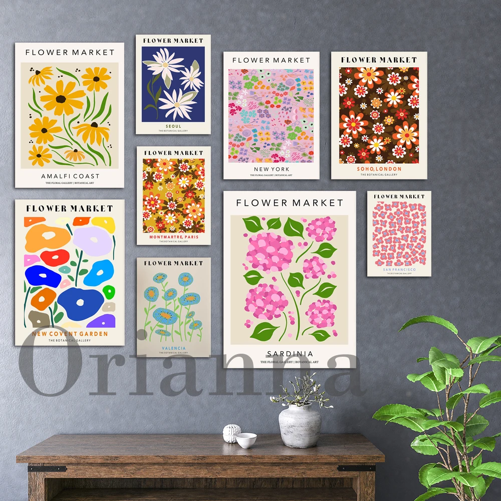 

Seoul London Sardinia Valencia Olso Kobenhavn San Francisco Amalfi Coast Paris 70'S Flower Market Poster Boho Wall Art Print