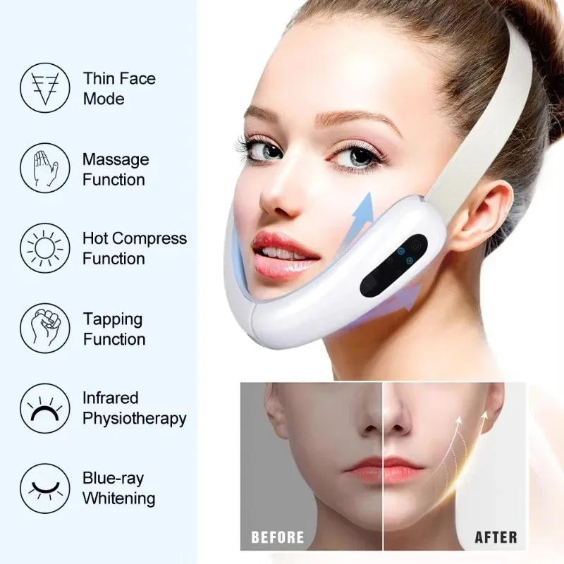 LED Photon Light Therapy V Face Massager EMS Facial Lifting