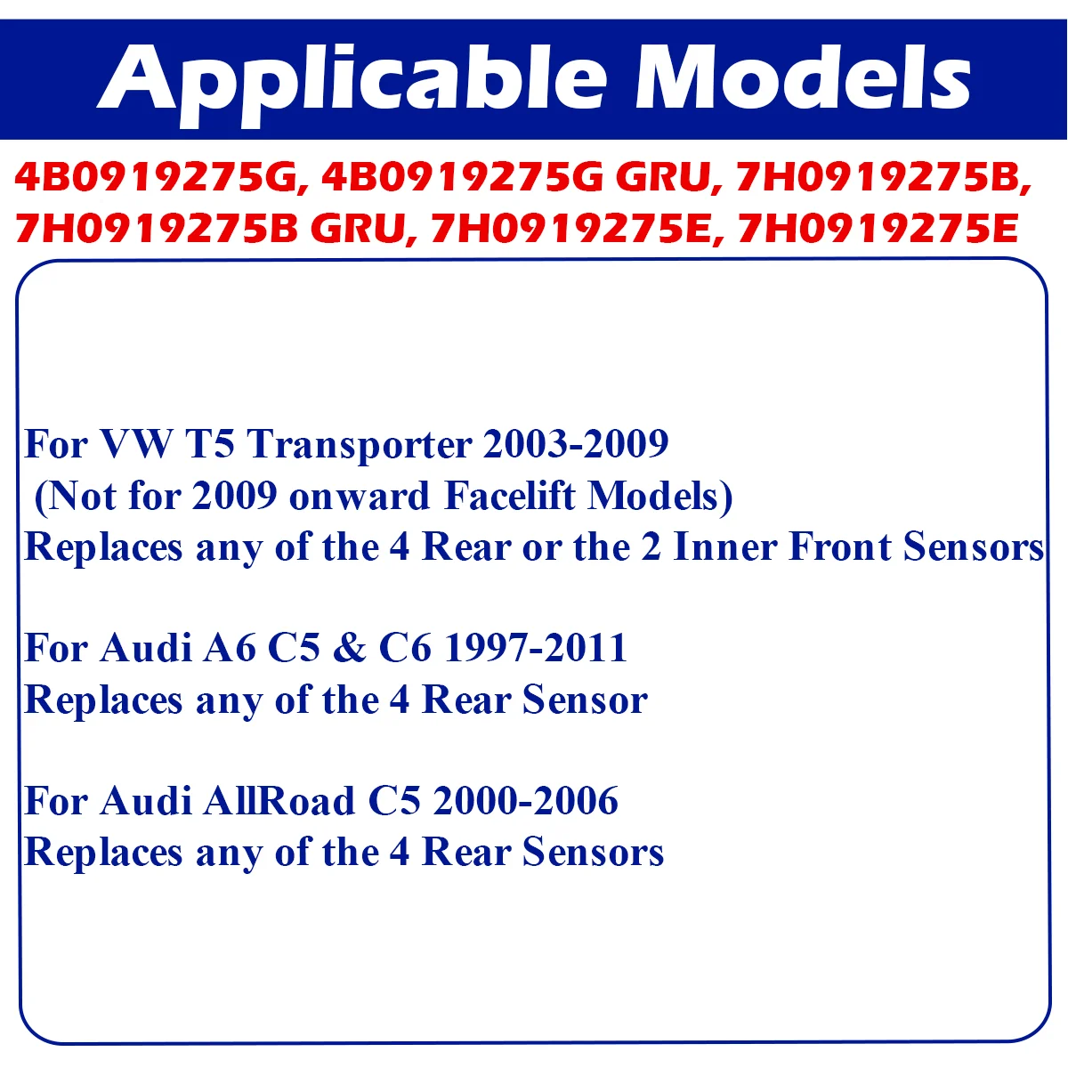 7H 0919275 E sensor de estacionamento pdc para vw t5 transporter 2003-2009 audi a6 c5 c6 1997-2011 a6 allroad c5 2000-2006 4b 0919275 G