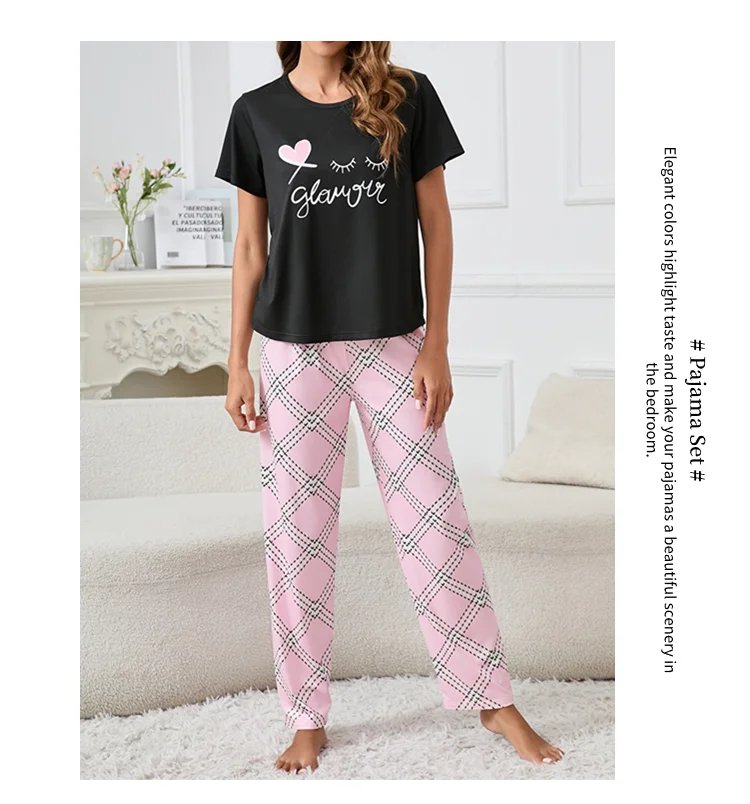 Damen-Pyjama, Heimanzug, weicher Komfort, Nachtwäsche, Loungewear, Herbst, Rundhalsausschnitt, Tops und Shorts, Pyjamahose, 3-teiliger Pyjama für Damen – Detail 17