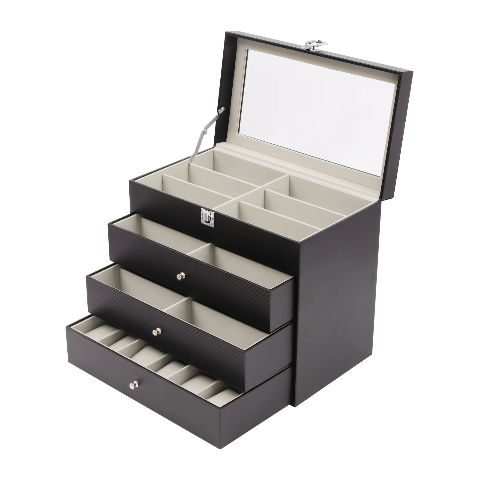 Four Layers Eyeglasses Storage, Sunglass Glasses Display Drawer, Lockable Case Organizer, For Storing Various Types of Eyewear, Watches, and Accessories