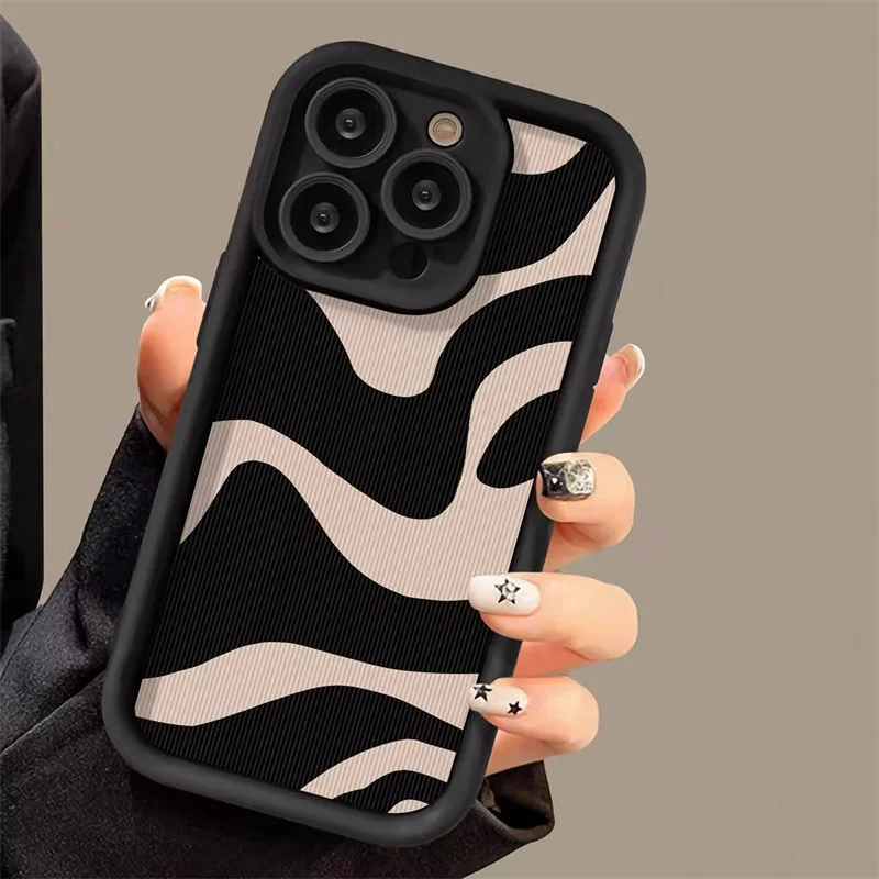 Fashion Zebra Stripes Lattice Pattern Case For iPhone 11 12 13 14 15 Pro Max X XR XS Max 7 8 Plus Camera Protection Soft Cover