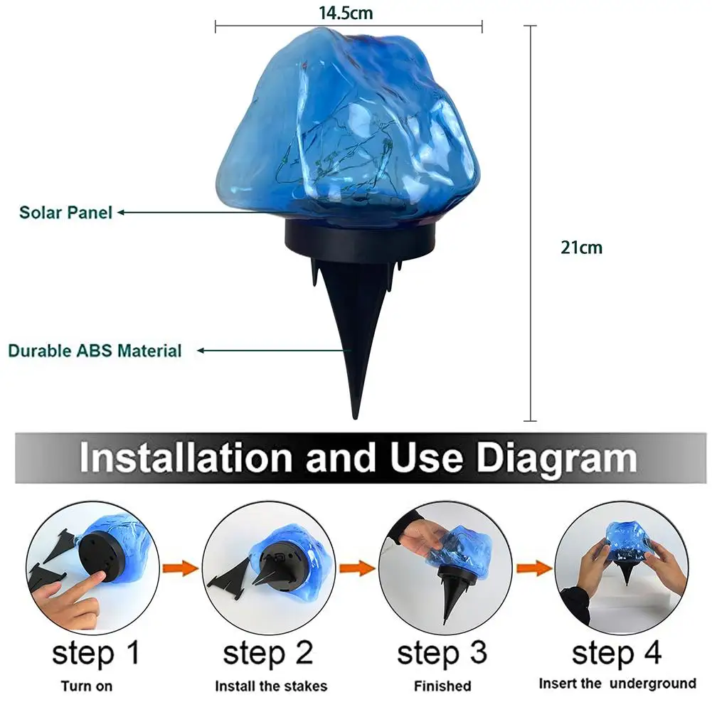 Impermeável Stone-like Solar Garden Lights, lâmpada colorida, decoração para gramado ao ar livre, quintal, decoração do pátio, ip65