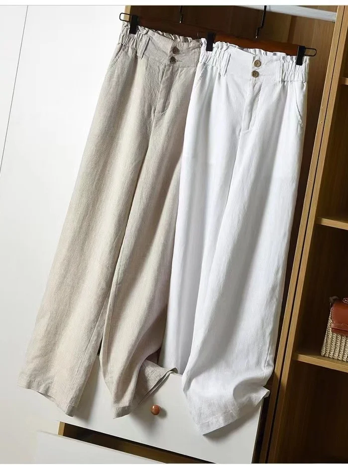 Calças Fenas Casuais de Cintura Fina Estilo Rua com Pernas Retas Longas Verão 2023 Cintura l Crimento até o Chão