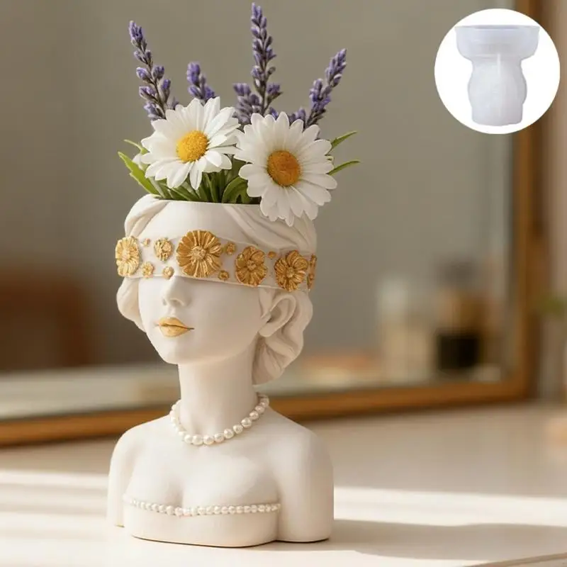 195C Reusable Masked Lady Flowerpot Silicone Mold Jewelry Holder Crafting Supplies