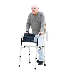 Elderly walker Assisted walker Lightweight folding four-legged walking stick with wheel and seat walker