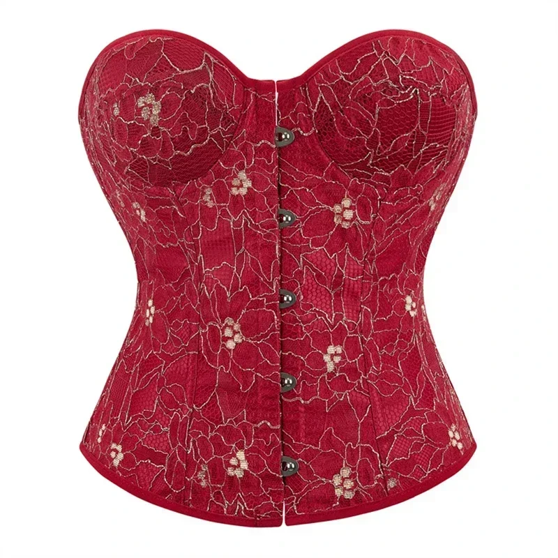 

Women Vintage Victorian Red Lace Up Sexy Floral Boned Corset Overbust Body Shaper BustierLingerie Bodyshaper Top Corsets Top