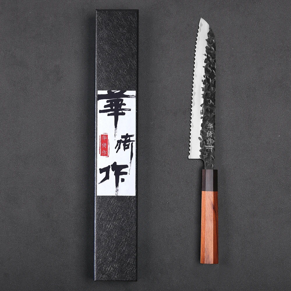 

8.5" Bread Knife Three-layer Composite Steel Handmade Professional Chef Knife Kitchen Forged Cut Toast Slicer Serrated Knives