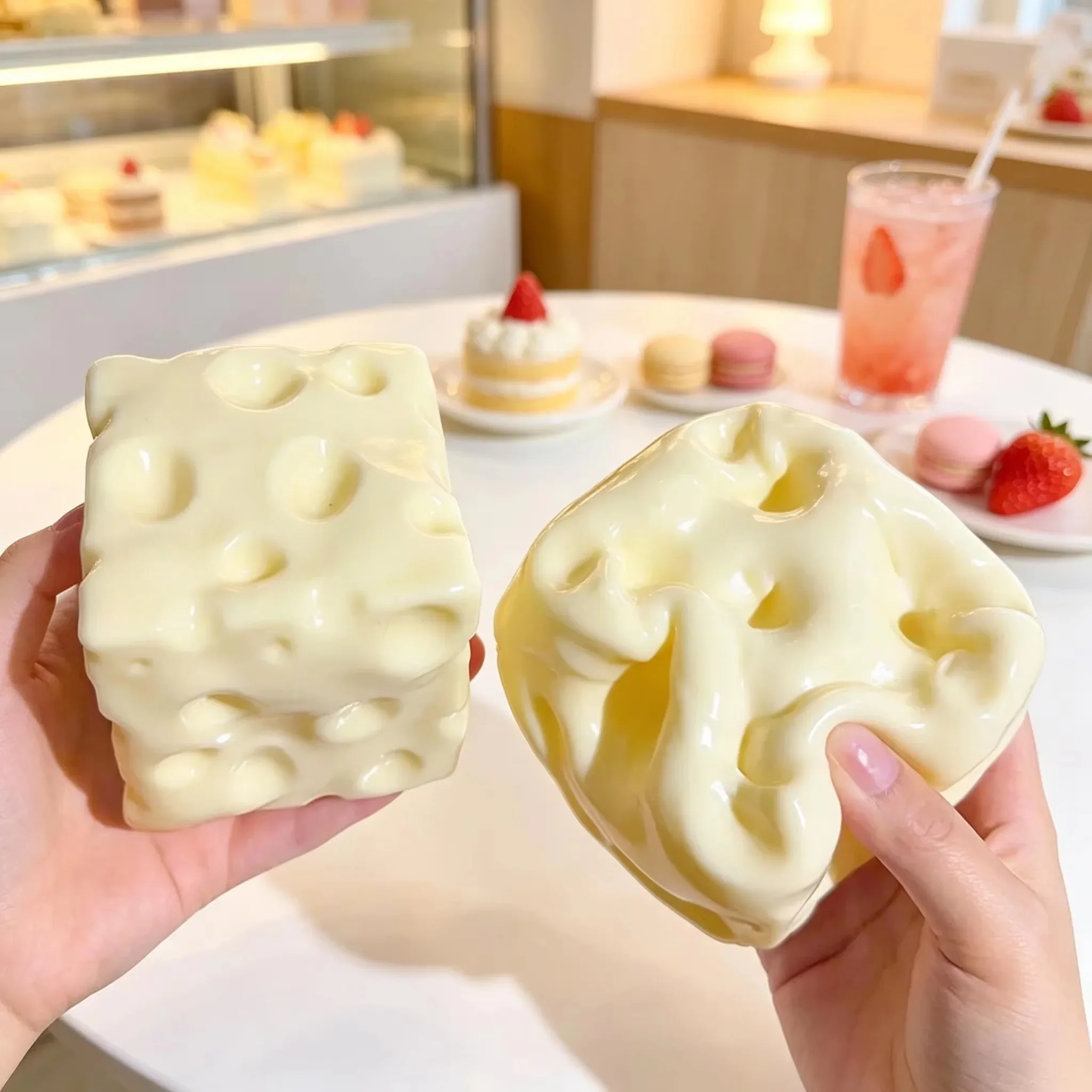 30+PCS Vaseline Cheese Cube Squishy Toy, Realistic Texture Shapeable Non Rebound Stress Ball, Desktop Decompression Fidget Toy