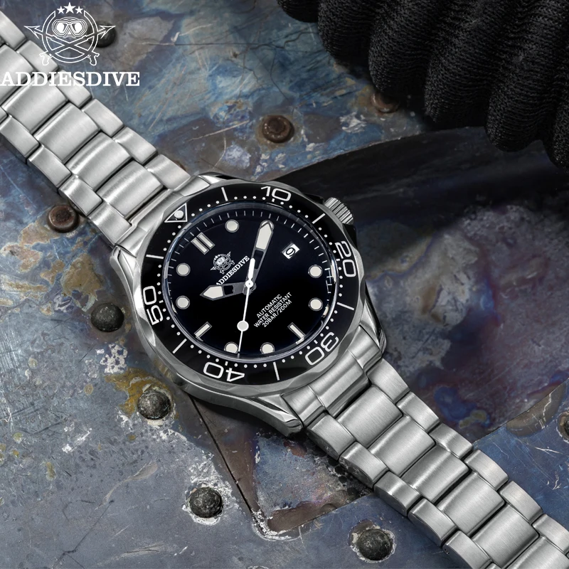 

ADDIESDIVE Men's Automatic Watch Waterproof Super Luminous Date Stainless Steel Sapphire Glass Wristwatch Diving Sports Watch