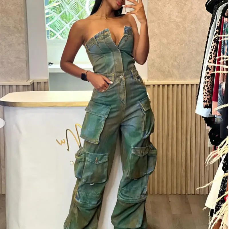 

Faionable Color Spray Bridesmaid One-Piece Pants Sexy Hot Girl Overall Pants Women High Waist Long Pants Straight Leg Trousers