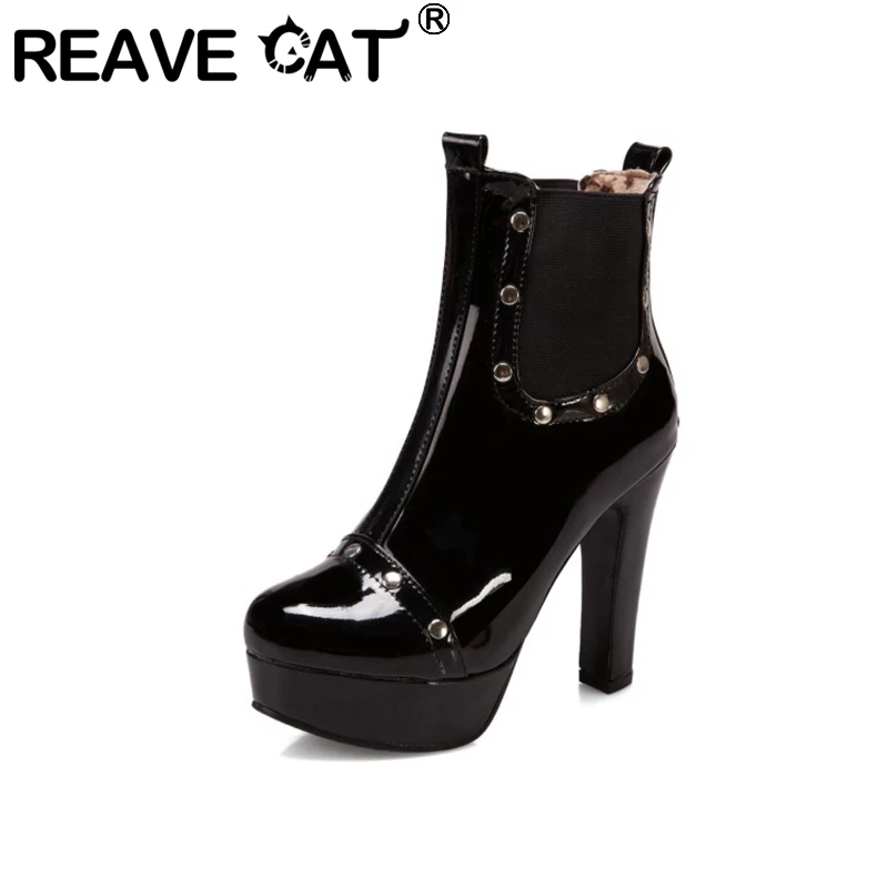 REAVE CAT 49 50 Ankle Boots Women High Heels Platform  Boots Rivets Red Black Blue Shoe F1417