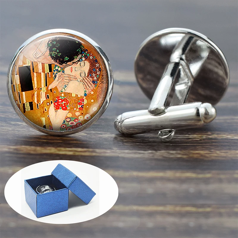 Klimt\'s Kiss Cufflinks Best Man Cufflinks Men Wedding Cufflink Art Oil Painting Klimt Suit Shirt Cuff Links Glass Jewelry
