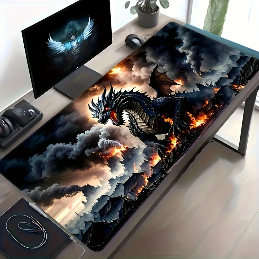 CIFBUY Large Mouse Pad Rubber Non Slip Gaming Desk Mat Dark Dragon Fire Clouds Pattern Art Office Laptop Keyboard Protector