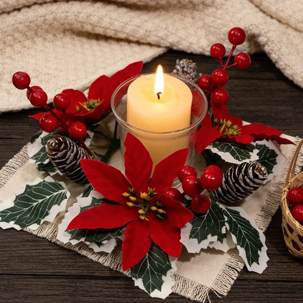 Artificial Flower Flowers Wreath Candle Holder Multifunctional Plastic Christmas Wreath Window Display Props Classic