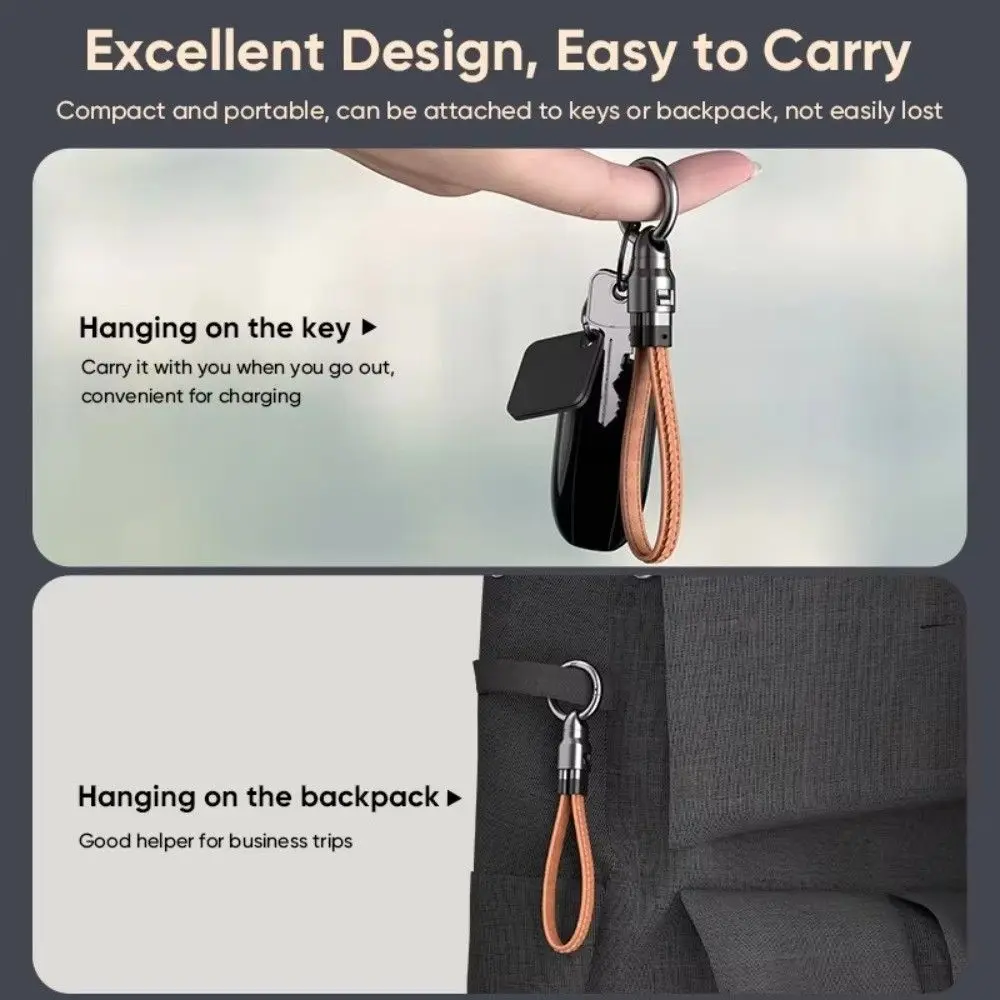 2 in 1 240W USB C Cable Leather Lanyard Keychain Smooth Leather Fast Charging Cable Anti Lost Portable Charger Cord For Phone