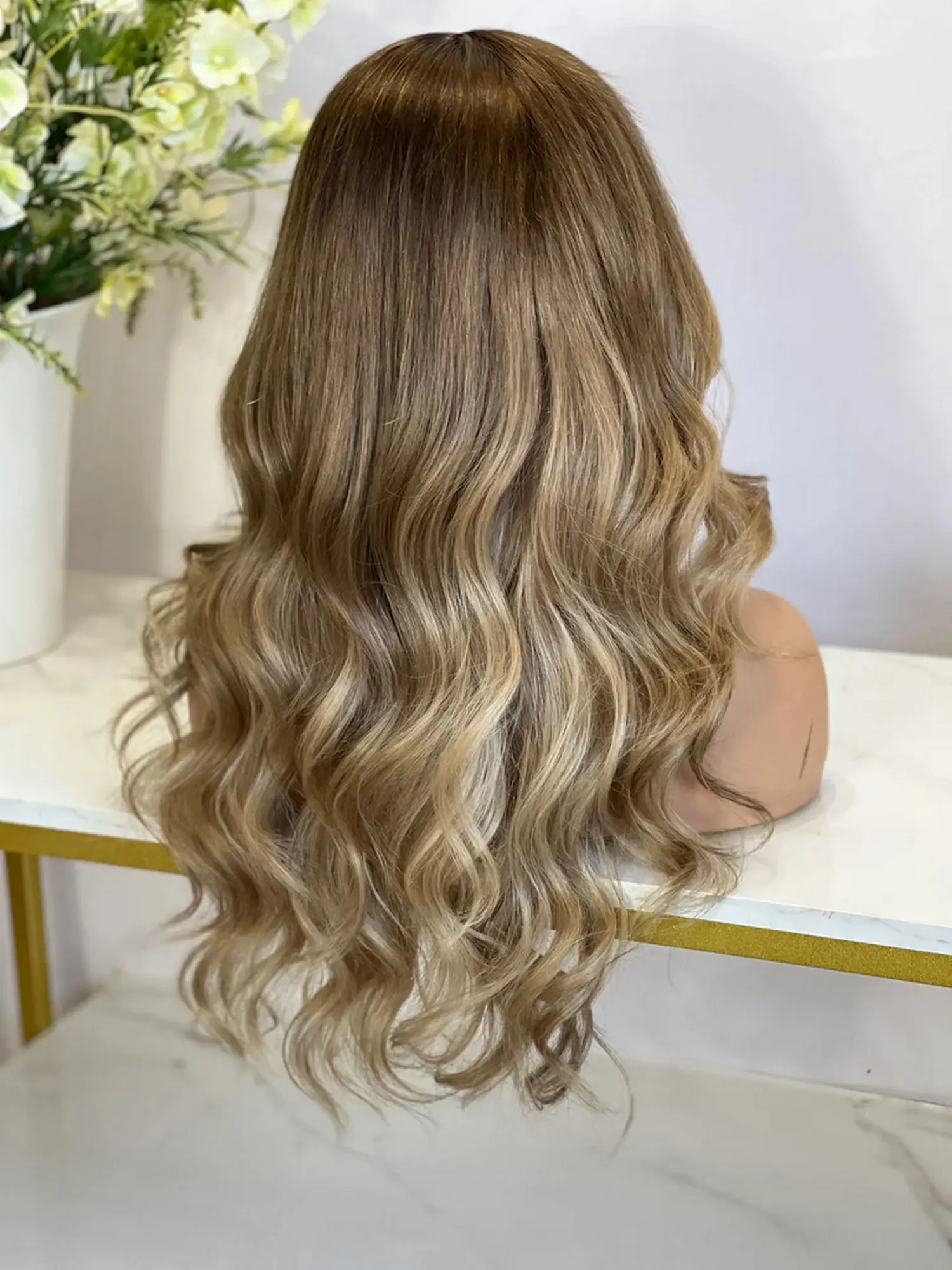 180% الكثافة أومبير تسليط الضوء على الكرمل البني الفاخرة الاصطناعية الدانتيل شعر مستعار أمامي طويل طول الجسم موجة شعر مستعار حفلة تأثيري اليومي المستخدمة 24" #4