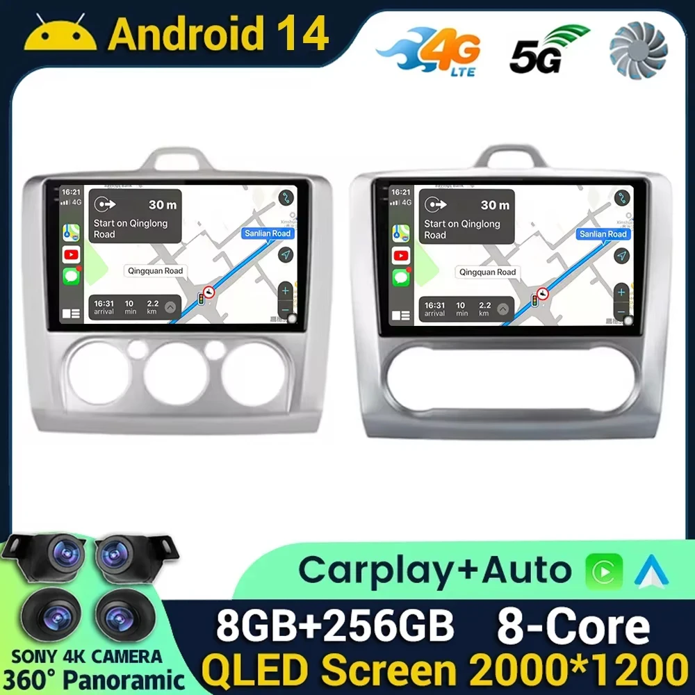 Radio con GPS para coche, reproductor Multimedia con Android 14, Carplay, estéreo, sin DVD, para Ford Focus 2, 3, Mk2, Mk3, 2004, 2005 - 2011