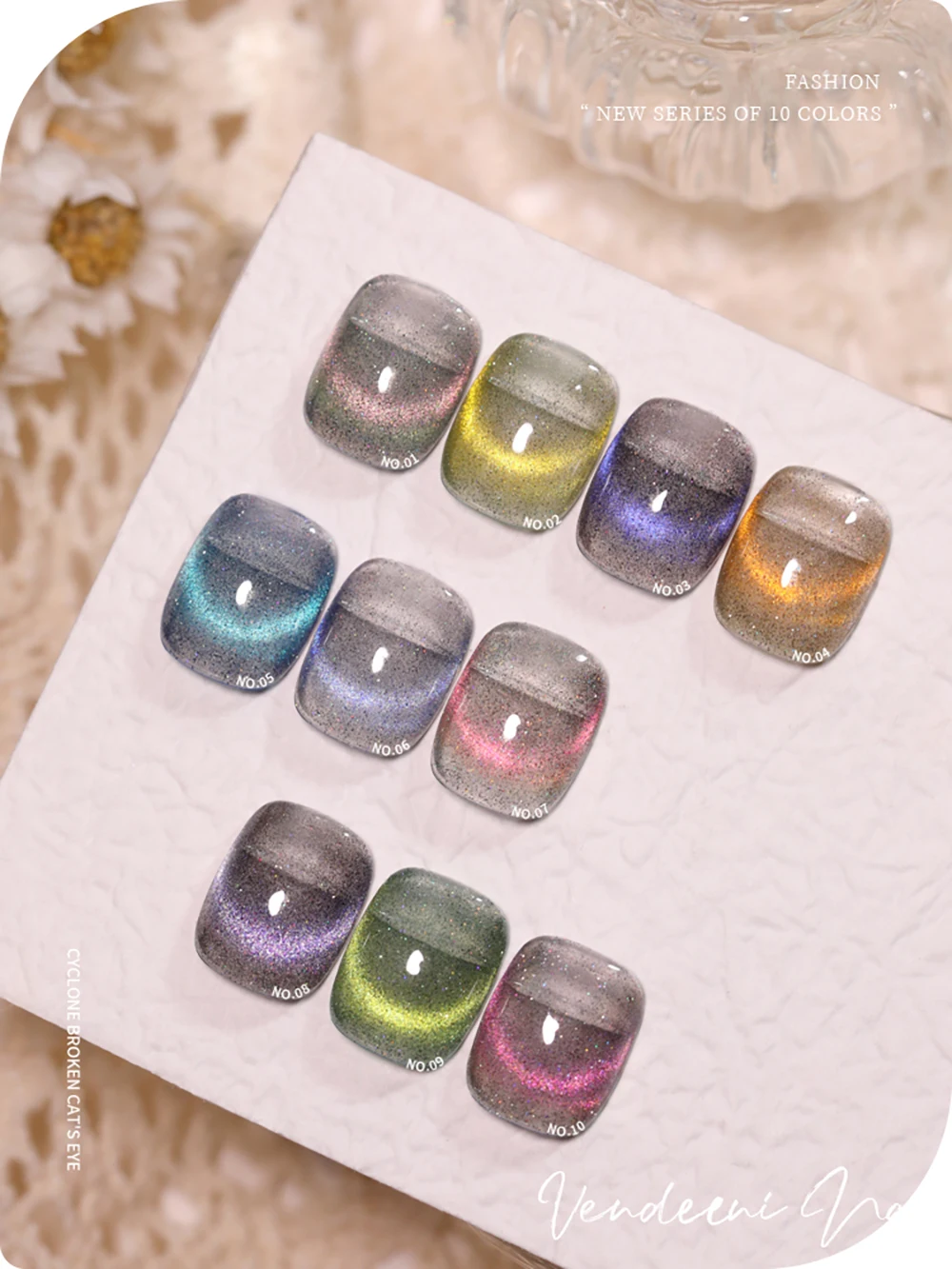 Vendeeni TPO HEMA FREE 10 Farben Aurora Broken Diamond Cat Eye Gel Nagellack Galaxy Cyclone Magnetischer UV Soak Off Gel Lack – Detail 3