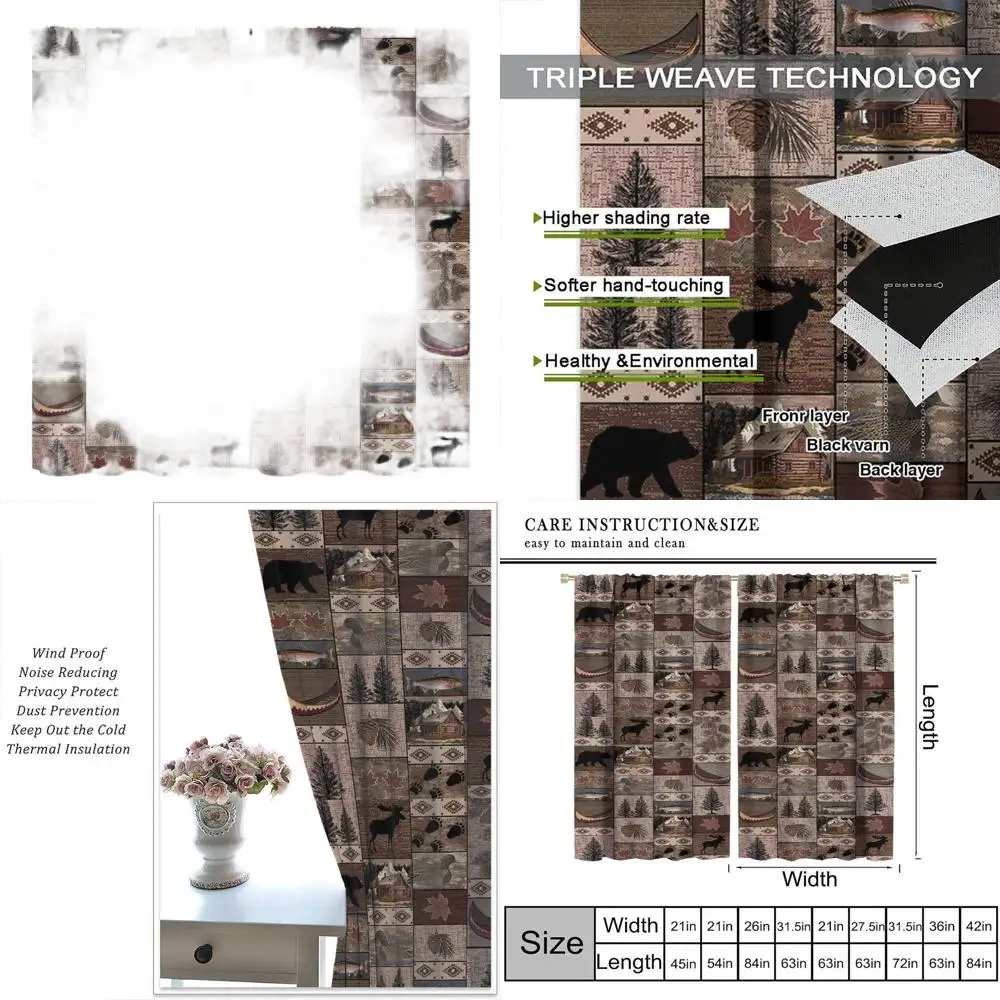 

Rustic-Style Blackout Curtains: Moose, Deer, Bear, Leaf, Tree Pattern for Living Room, Kitchen, Study 84x84