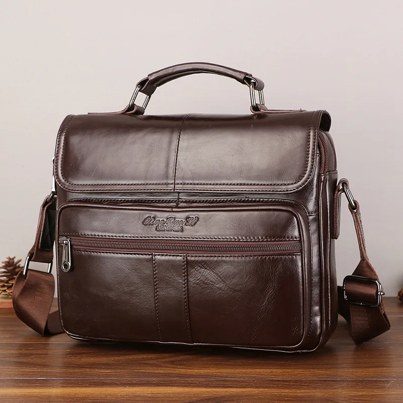 New men's genuine leather briefcase retro style cowhide crossbody bag large-capacity shoulder bag multi-functional handbag