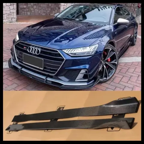 바디 사이드 스커트 키트 립 스포일러, 아우디 A7 S7 RS7 C8 2019-2023 리얼 탄소 섬유 및 ABS 글로스 블랙 하이 퀄리티 수리 스플리터