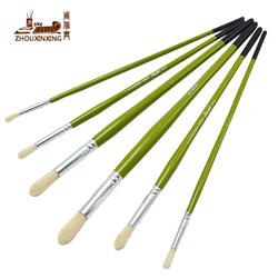 Jowoart 6pcs/Set Round head pig oil paint pen Hard hair brush art supplies Long birch rod Drawing acrylic paint artist supply