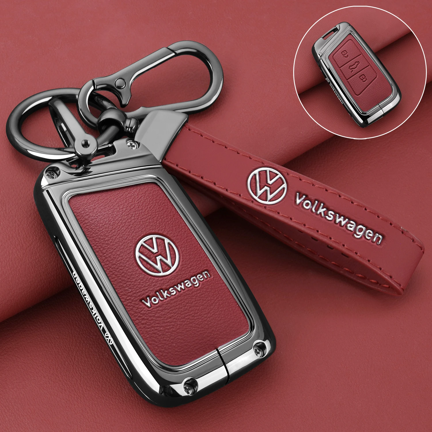Alloy Leather Car Smart Remote Key Case Fob Cover Protector Shell For Volkswagen VW Magotan Passat B8 Golf Keychain Accessories