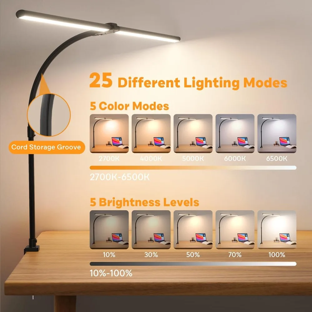 LED Desk Lamp for Home Office, 24W Remote Control Computer Desk Light Bright Desktop Lamp Multi Lighting Modes Dimmable Clamp De