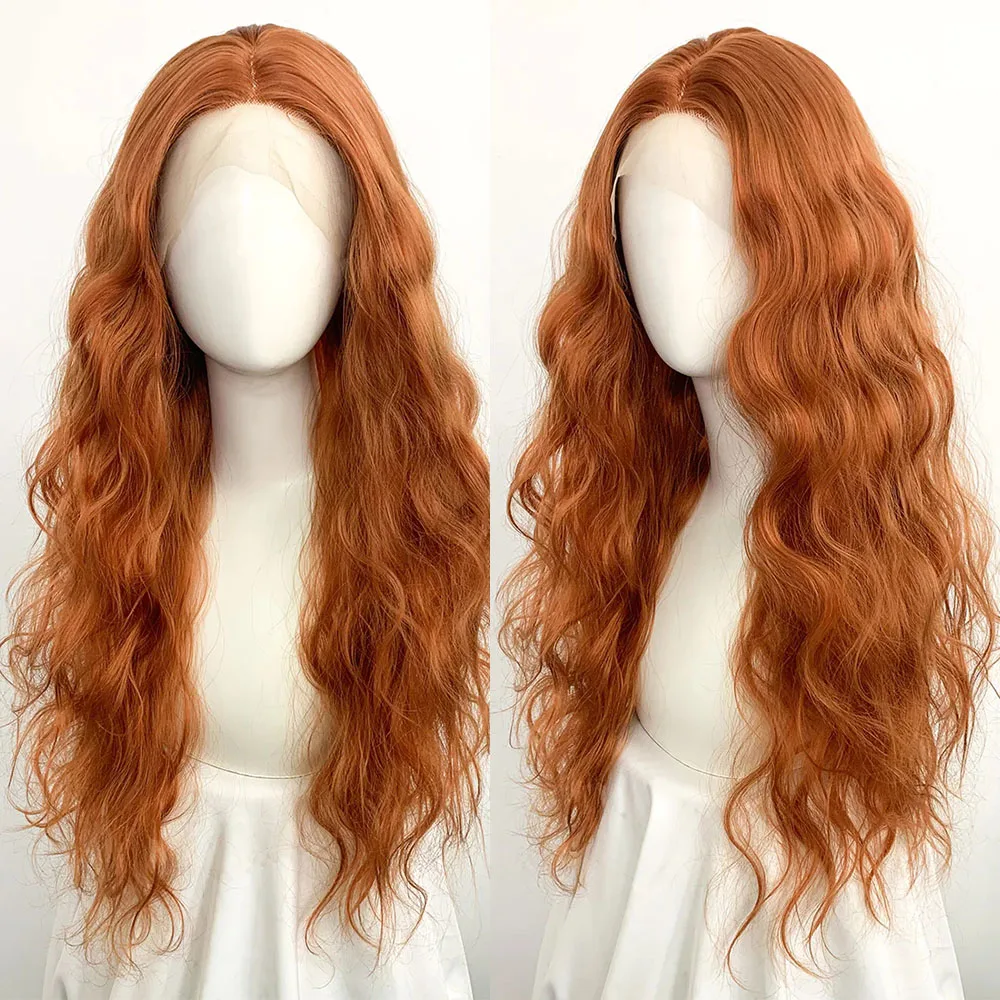 Perruque Lace Front Synthétique Longue et Ondulée pour Femme, Sans Colle, Cheveux Vidéo, Ligne de Cheveux Naturelle, Perruques Cosplay Synthétiques