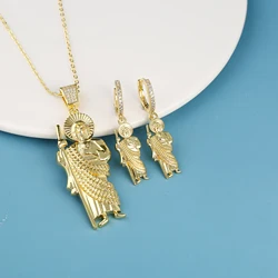 3PCS Religious San Judas Jewelry Set Necklace Earrings Simple for Woman Girl Party Wedding Zirconia Jewelry Gift Daily Wear