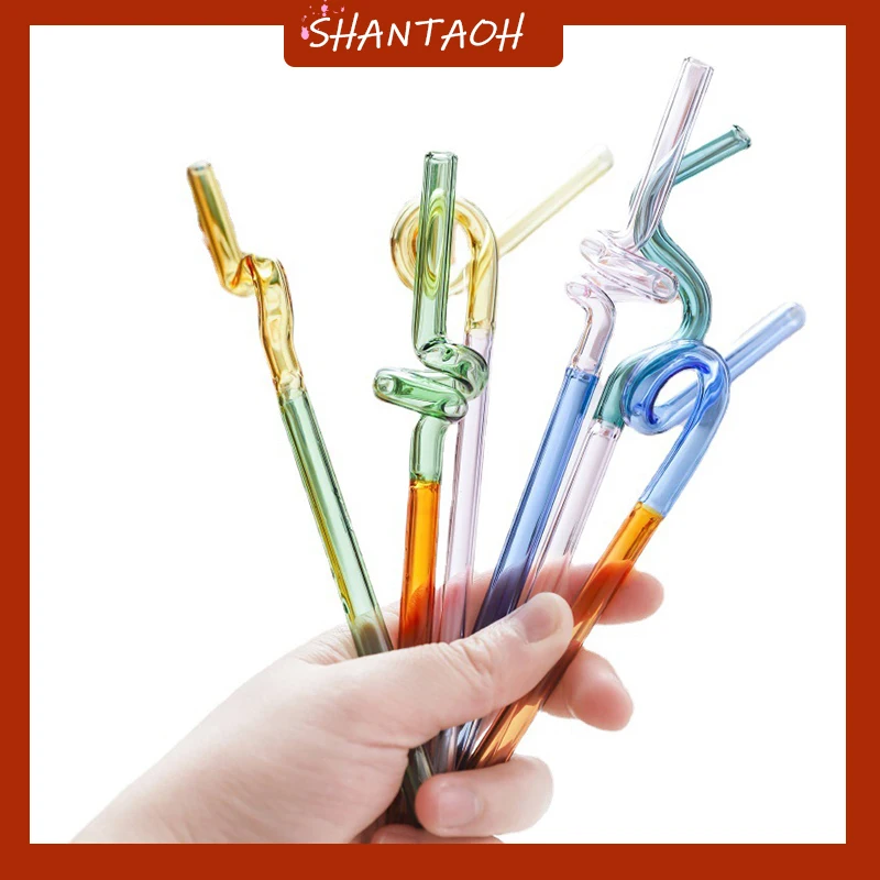 

New Transparent Milk Tea Juice Milk Drink Straw Summer Japanese-style Glass Straw Gift Box Set Color Contrast Twist Twist Tube