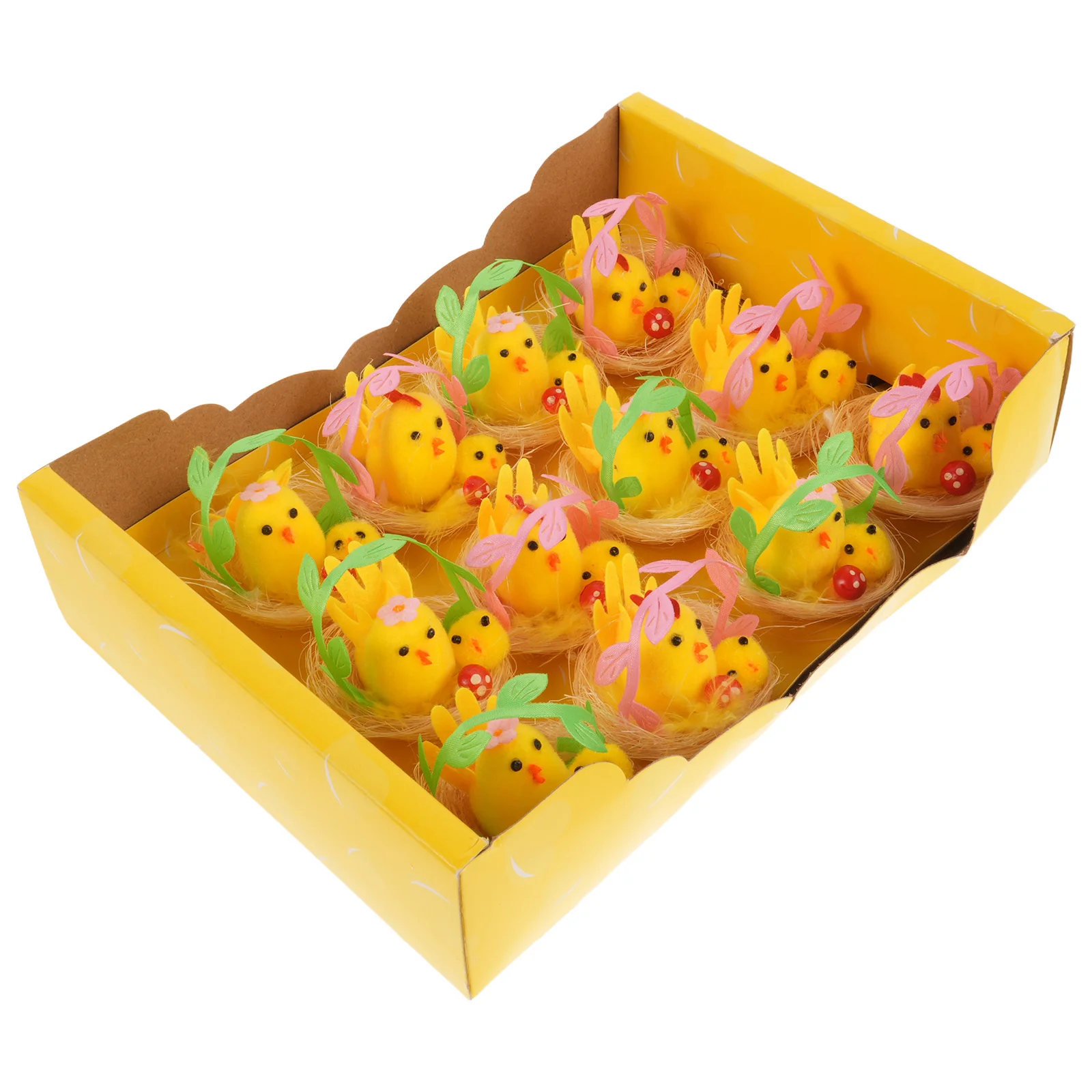 

12Pcs Easter Chick Decorations Mini Yellow Chicks Faux Nests Easter Party Table Decor Basket Fillers DIY Crafts Spring