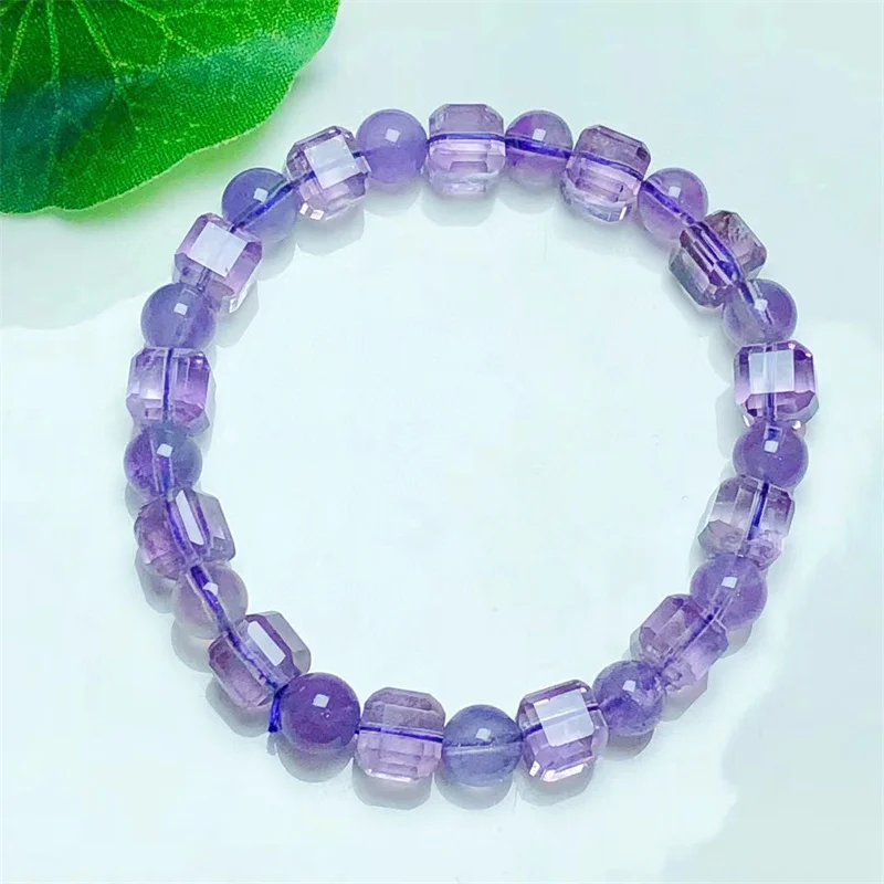 

Natural Amethyst Cube Bracelet String Charms Strand Exquisite Jewelry Gift Healing Crystal Energy Gift 1pcs