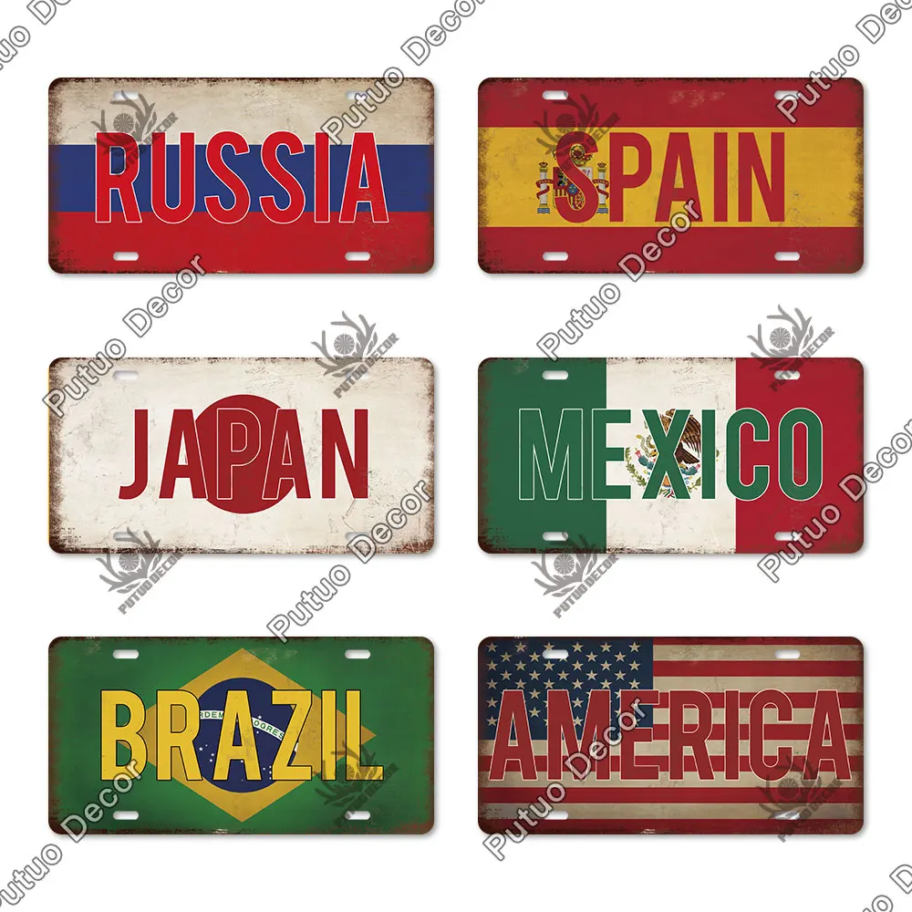 Putuo Decor Country National Flag Metal Sign License Plate Plaque Metal Vintage Decoration for Bar Pub Living Room Wall Decor