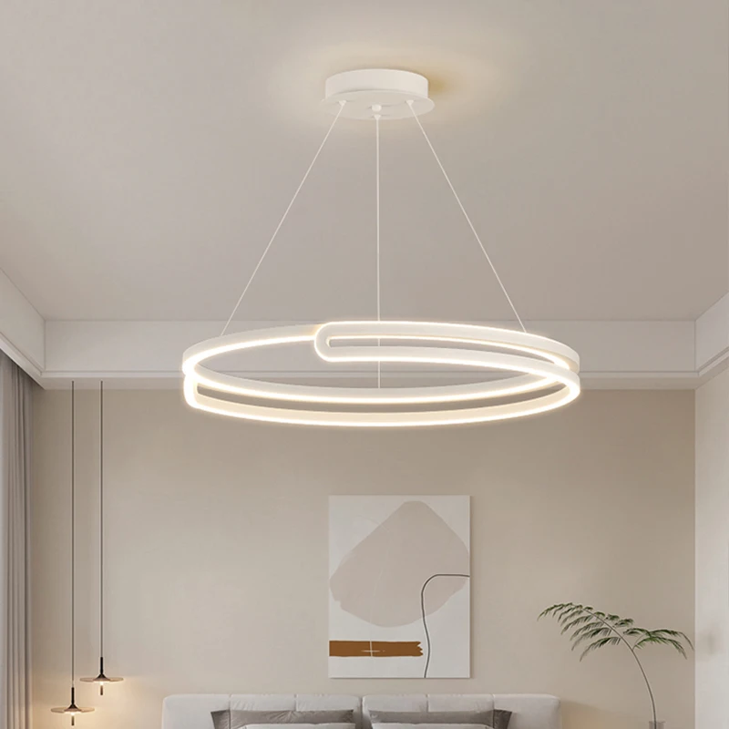Modern LED Round Chandelier - Dimmable Ceiling Lamp for Dining Living Bedroom Surface Mounted Lighting Fixtures Nordic Style