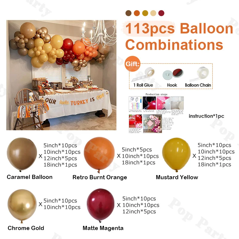 113pcs Yellow Red and Orange Balloon Set with Chrome Gold and Caramel Balloon for Birthday Parties and Christmas Decorations