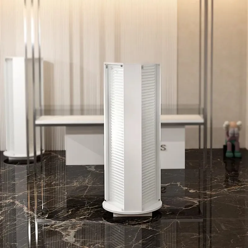 360 Degree Rotating Jewelry Display Stand White Freestanding Case Retail Store Showcase