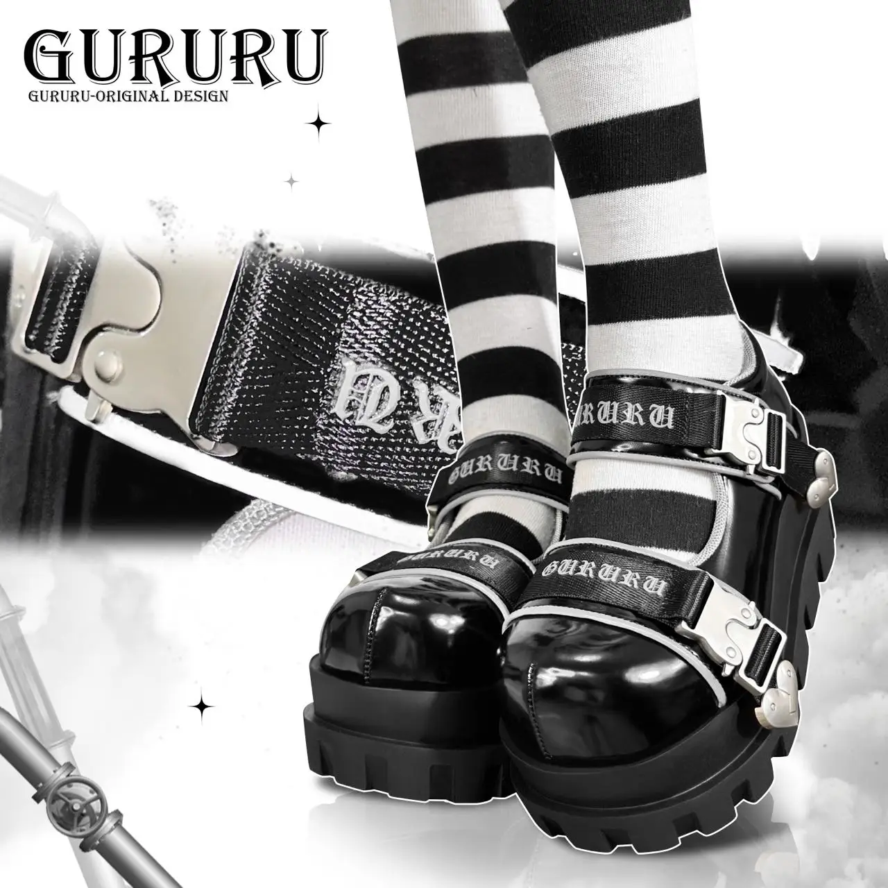 GURURURU-Sapatos Retro Dark Loli Cosplay, Salto Alto Grosso, Lolita, Legal, Punk, Original, 5-8cm, Y2K