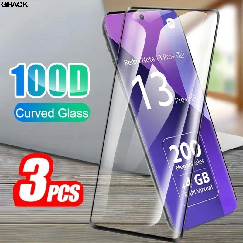 3Pcs For Xiaomi Redmi Note 13 Pro+ 5G Curved Protective Tempered Glass Redmy Note13 Pro Plus 13ProPlus 9H Armor Screen Protector