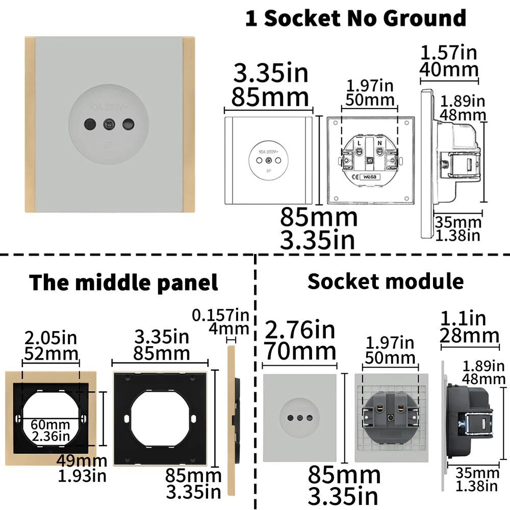 الجلد الإحساس لهب لا الأرض مآخذ الطاقة التيار المتناوب 250 فولت الجدار جزءا لا يتجزأ من الاتحاد الأوروبي القياسية المقابس المقبس منافذ كهربائية المقبس #6